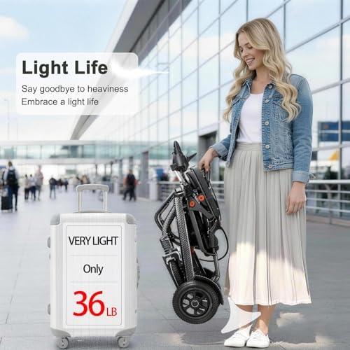 Small Electric Wheelchairs for Adults, 36 lbs Lightweight Foldable Power Wheel Chair with Removable Battery, 12-Mile Range Portable Compact Travel Motorized Wheelchair for Seniors, Airline Approved