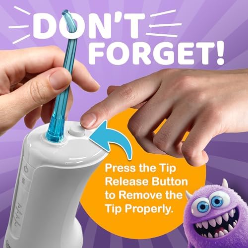 GuruNanda Kids Water Dental Flosser - 4 Flossing Modes, 4 Nozzles, 2-Min Smart Timer, Ages 6+, Monster Frens Theme, Portable Oral Care for Kids