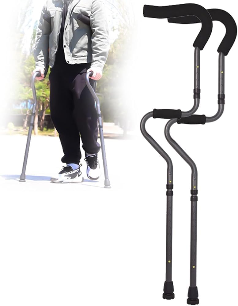 Adult Crutches for Travel or Work, Folding Underarm Crutches, Adjustable Armpit Crutches, Anodized Aluminum, Adult Height 61-75in, Dark Grey, 1 Pair