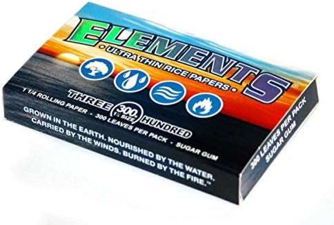 ELEMENTS 300 Ultra Thin Rice Rolling Paper 1.25 1 1/4 Size, 5 Pack = 1500 Leaves