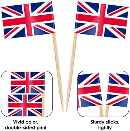 AhfuLife UK Flag Toothpick Flags Picks, 100/200 Pcs Small Tiny UK Cupcake Toppers Stick Flags Double-sided for World Cup, National Day, Birthday Party Decorations, Cake Flags