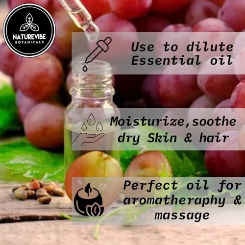 Naturevibe Botanicals Grapeseed Oil 32oz | 100% Pure Cold-Pressed & Lightweight Carrier Oil | Non-Greasy Natural Moisturizer for Skin, Hair, Face, Nails & Massage | Hexane-Free, Fresh & Versatile
