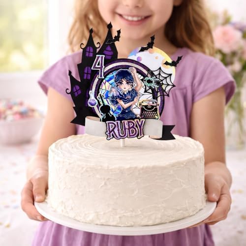 1Pcs Merlina Cake Topper – Inspired by the Character from the Series, Exclusive Halloween Design – Customizable Name and Age – Perfect for Birthdays, Themed Parties, and Cake Decorations