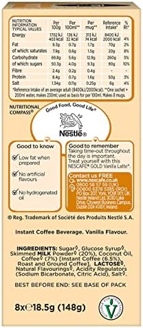 Nescafe Vanilla Latte 8 x 18.5g - Pack of 6
