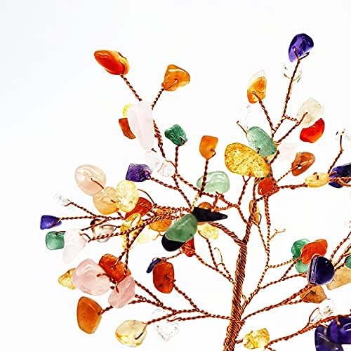 Quartz Crystal Feng Shui Money Tree Natural Agate Flakes Geode Base Bonsai Style Decoration for Luck and Wealth 3.6"- 4.6" (Multicolor)