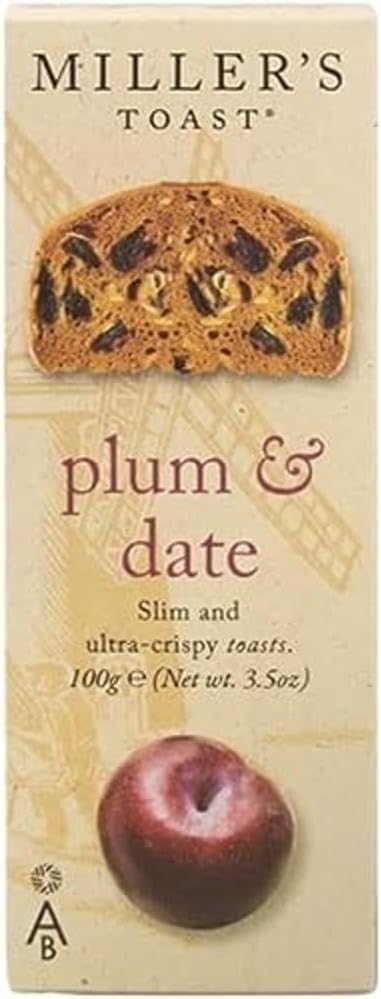 Miller's Artisan Biscuits Toast with Plum & Date | Slim & Ultra-Crispy Toasts | Imported from England | 3.5 oz