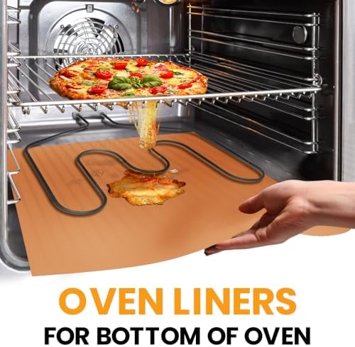 Copper 2 Pack Heavy Duty Non Stick Teflon Oven Liners Mat, Large Thick Liners for Bottom of Electric Oven Gas Stove Microwave Charcoal or Gas Grills 17"x 25" BPA and PFOA Free