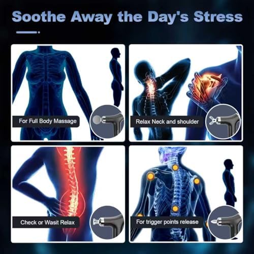 Deep Tissue Massage Gun for Women Men, 12-Speed Percussion Back Massager for Hard to Reach Shoulders & Mid Back, 8mm Stroke Muscle Massager with LCD Display & 4 Heads-Gifts, Dark Detachable