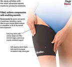 Mueller Sports Medicine Compression Thigh Sleeve for Men and Women, Leg Pain Relief Support, Ideal for Strains, Stiffness of Quads & Hamstrings, Fits Right or Left, Black