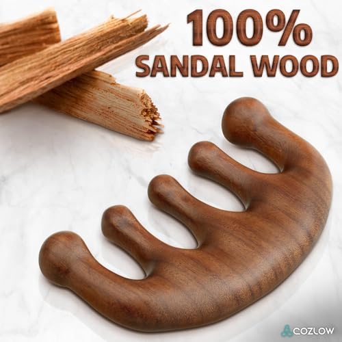 Cozlow Head Scalp Comb - Premium Wooden Massage Comb for Neck & Shoulder - Natural Sandalwood Massager for Soft & Smooth Hair - Wood Therapy Massage Tool for Stress Relief & Muscle Relaxation