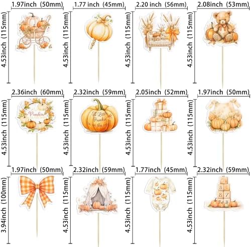 Gyufise 36Pcs A Little Pumpkin is on the Way Cupcake Toppers Carriages Floral Pumpkin Baby Shower Cake Decorations for Baby Boy Girl First Birthday Gender Reveal Party Supplies Favors Orange