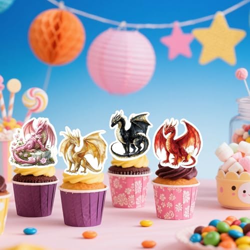 72Pcs Edible Dragon Cupcake Toppers Wafer Paper Dragon Party Dragon Baby Dragon Cupcake Picks for Dinosaur Theme Baby Shower Kids Boys Girl Dragon Theme Birthday Party Decorations