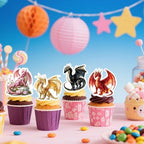 72Pcs Edible Dragon Cupcake Toppers Wafer Paper Dragon Party Dragon Baby Dragon Cupcake Picks for Dinosaur Theme Baby Shower Kids Boys Girl Dragon Theme Birthday Party Decorations
