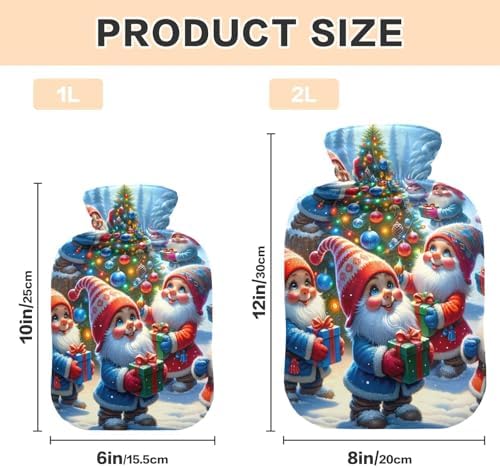 Cheerful Gnomes Christmas Tree Hot Water Bottles with Soft Cover Hand Feet Warmer Warm Water Heat Bottles for Menstrual Cramps Pain Relief, 2L