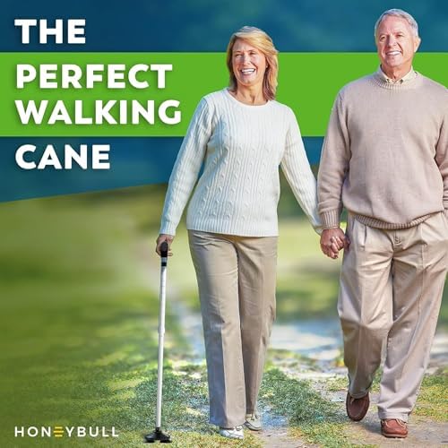 HONEYBULL Walking Cane for Men & Women Foldable, Adjustable, Heavy Duty, Free Standing, All Terrain, Collapsible Walking Sticks for Seniors & Adults