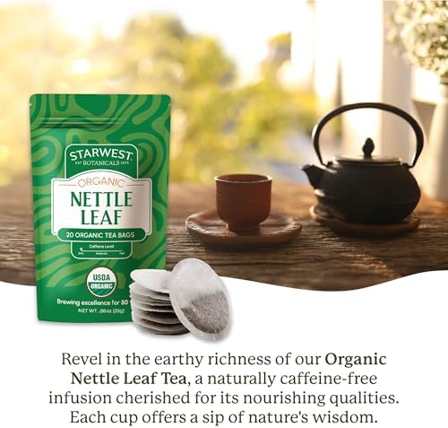 Starwest Botanicals Organic Nettle Leaf Tea - Caffeine Free Herbal Tea, Promotes Calm, USDA Organic Nettle Leaf, String Free Sachets, Non GMO - 20 Tea Bags