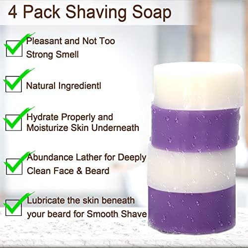 4 Packs Shaving Soap w/Shaving Bowl,Shaving Brush,Shaving Cream,Unqiue Gift Set Mens Shaving Kit for Christmas Stocking Stuffers for Him Boyfriend Dad Adult Husband Birthday Valentines Day