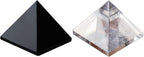 Runyangshi 2pc Clear Quartz + Obsidian Pyramid | 1.6x1.6in (4x4cm) Natural Crystal Energy Generator for Protection & Positive Energy | Healing Crystal Pyramid for Chakra Reiki Home Decor
