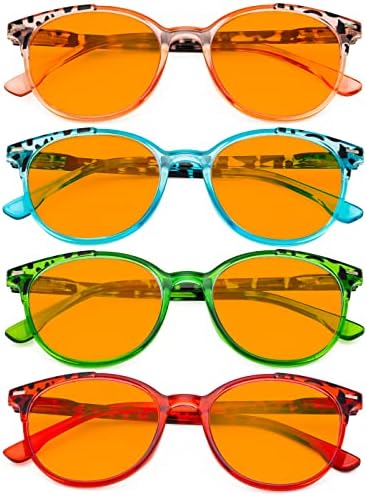 Eyekepper 4 Pack Ladies Computer Reading Glasses - Oversize Round Stylish Blue Light Blocking Readers for Women Orange Tinted +1.25