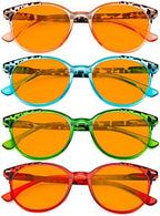 Eyekepper 4 Pack Ladies Computer Reading Glasses - Oversize Round Stylish Blue Light Blocking Readers for Women Orange Tinted +2.00
