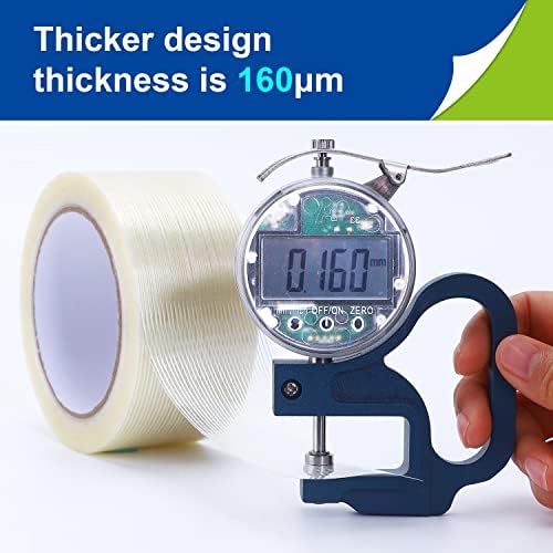 8-Pack Filament Strapping Tape 6.3mil x 1inch x 27yds Commodity Grade Heavy Duty Transparent Reinforced Fiberglass Tape, Thickened and Super Sticky