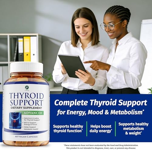 1 Body Thyroid Support Supplement for Women and Men, Selenium with Iodine, Zinc, B12, Ashwagandha and L-Tyrosine, Supports Hormone Health, Energy and Metabolism, 30 Day Supply