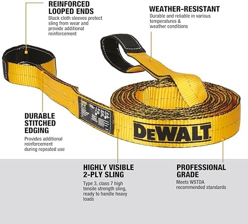 DEWALT DXBC90085 Black/Yellow 2” x 16’ Heavy Duty Lifting Sling - 2 Ply X 6,400lbs Vertical Weight Capacity / 12,800 lb Basket Weight Capacity