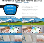 Photochromic Progressive Multifocal Reading Glasses for Men Women Transition Multifocus Readers