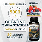 Creatine Gold – 5000mg Creatine Monohydrate, Vegan, Sugar-Free Gummies for Lean Muscle Growth, Endurance, Recovery & Energy (1 Month Supply) with Mixed Berry Flavour.
