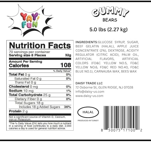 Halal Gummy Bears - 5lbs Bulk Gluten Free Candy Variety Pack, Halal Candy, Gummy in Bulk, Fun Snacks, Fruit Snacks - Perfect for Parties and Events - Delicious and Chewy Treats for All Ages