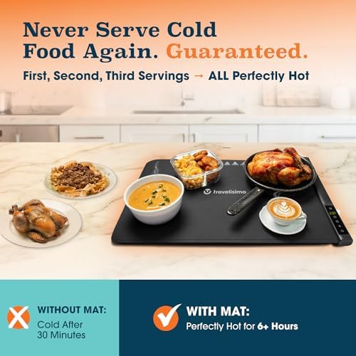 TRAVELISIMO Warming Mat for Food, 24x16in Warming Trays For Buffets Party & Family Dinners - Food Warming Mat keeps Meals Warm & ready to Serve, Electric Warming Tray With Elegant Design For any Table