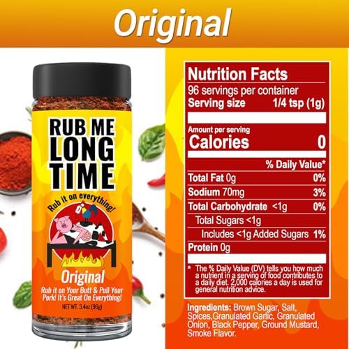 RUB ME LONG TIME (96g)| Sweet, Salty & Spicy BBQ Rub | Original, Smokin' Chipotle, Extra Spicy | Perfect for Chicken, Pork & Seafood