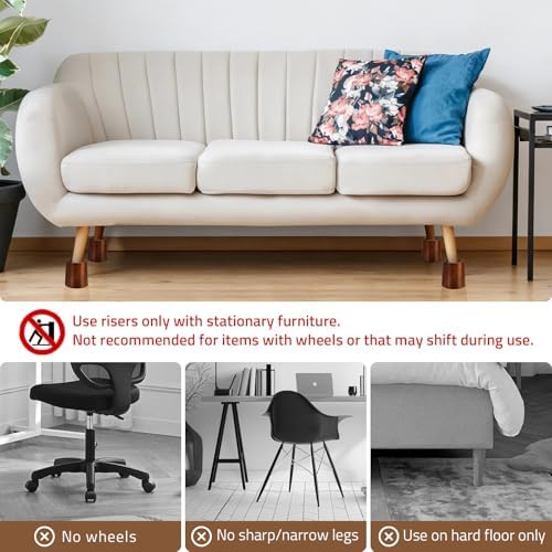 Furniture Raisers Bed Risers - 4 Inch Wooden Circle Heavy Duty Furniture Height Extenders Lifts for Sofa Couch Desk Chair Table Base Raising Space, Convenient Store and Cleaning, Pack of 4