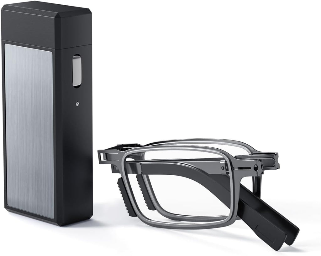 Durable Ultra Thin and Lightweight Folding Reading Glasses for Men Women, Blue Light Blocking Compact Computer Foldable Readers, Pocket Portable Sturdy Frame With Case Black 2.0x