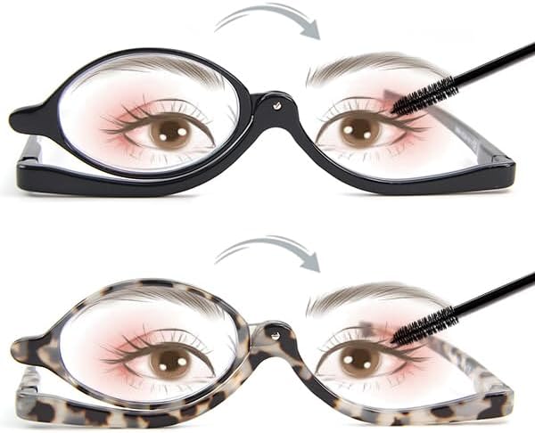 2 Pairs Makeup Reading Glasses for Women, Magnifying Flip Down Cosmetic Readers, Make Up Glasses with Spring Hinge