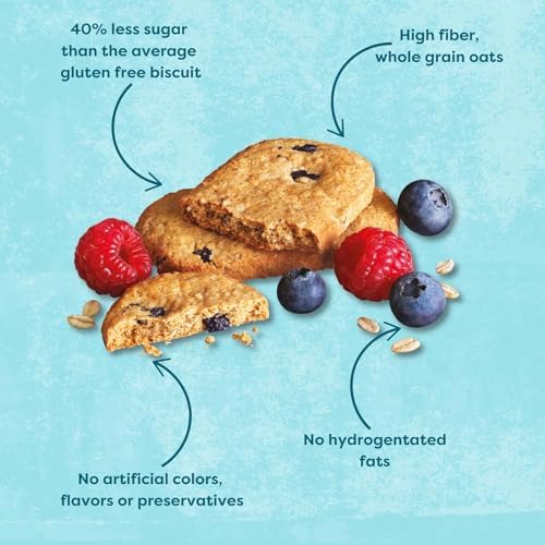 Nairn's Gluten-Free Blueberry and Raspberry Breakfast Biscuits - Healthy, Tasty, High Fiber, Non-GMO, No Artificial Colors, Flavors, or Preservatives, Safe for Celiacs, 5.64oz (Pack of 3)
