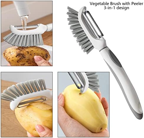 Openfly Flexible Vegetable Brush Fruit and Vegetable Brushes, Vegetable/Fruit Peeler with Brush Bendable Fruit Brush Scrubber for Food Veggies Carrot Potato Corn, 5 Pcs