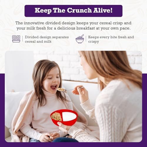 Just Solutions Crunch Anti-Soggy Cereal Bowl - Keeps Cereal Fresh & Crunchy | BPA Free | Microwave Safe | Ice Cream & Topping, Yogurt & Berries, Fries & Ketchup and More - Red