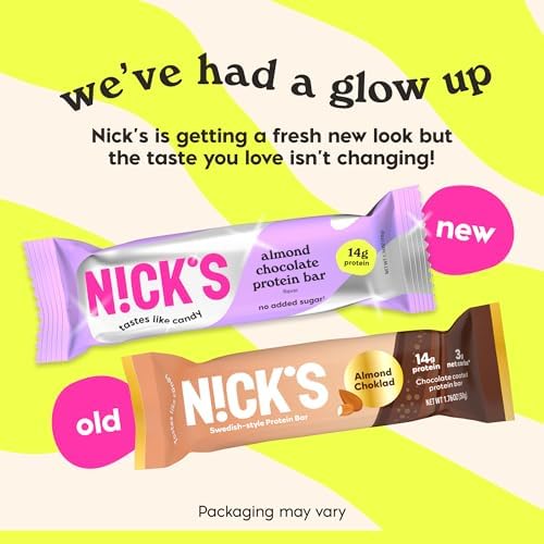 N!CK'S Protein Bars Almond Chocolate – 12-Count Box | Protein-Packed Snack, Low Calories, Low Carbs, Keto Friendly, No Added Sugar (12 bars x 50g)