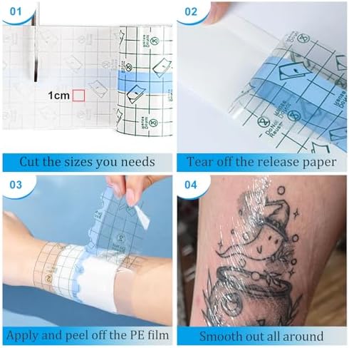 Emalla 3 Rolls Second Skin Tattoo Cover, Waterproof Tattoo Aftercare Bandage Breathable Tattoo Cover Up Patch Tape Tattoo Flim 2", 4", 6" x 2.2 Yard Tattoo Supplies for Healing Wrap Swimming Shower