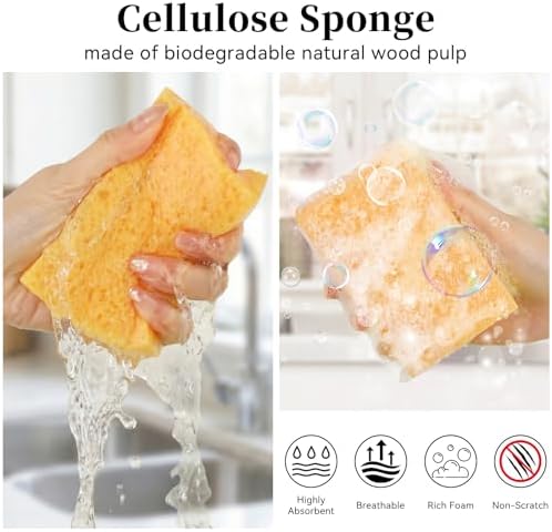 6 Pcs Kitchen Sponges for Dishes Cleaning, Non Scratch for Non Stick Cookware, Compressed Natural Cellulose Sponges, Dish Washing Scrubbers, Scrubbing Pads for Household, Bathroom (Multicolor)