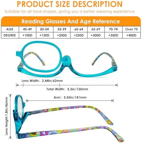 2 Pack Makeup Reading Glasses for Women Magnifying Flip Down Cosmetic Readers with Spring Hinge