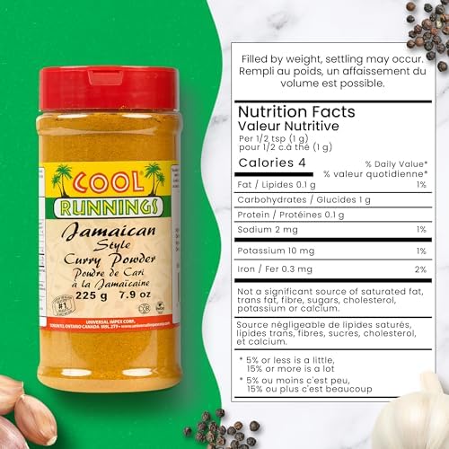 Cool Runnings Jamaican Style Curry Powder 225g - Aromatic and Flavorful Blend for Curries, Meats, Seafood, and Vegetables, Perfect for Stews