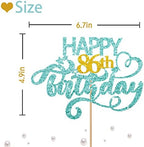 Sky Blue Glitter Happy 86th Birthday Cake Topper, 1 x 6.3" x 3.5" (Blue), Perfect for 86th Birthday Parties