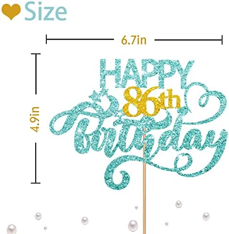 Sky Blue Glitter Happy 86th Birthday Cake Topper, 1 x 6.3" x 3.5" (Blue), Perfect for 86th Birthday Parties
