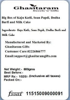Ghasitaram Gifts Indian Sweets - Diwali Gifts Diwali Sweet - Big Box of Kaju Katli, Soan Papdi, Dodha Barfi and Milk Cake