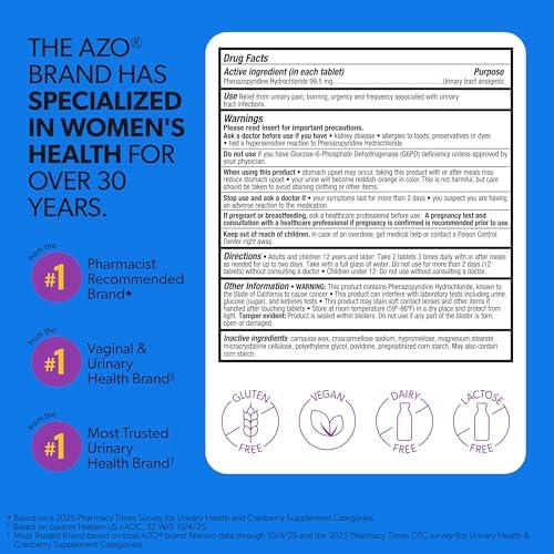 AZO Urinary Pain Relief Maximum Strength, Fast relief of UTI Pain, Burning & Urgency, Targets Source of Pain, #1 Most Trusted Brand, 24 Tablets