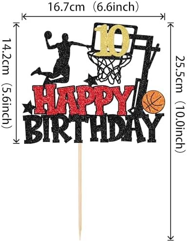 1 PCS Happy 10th Birthday Basketball Cake Topper Glitter Basketball Sports Theme 10th Birthday Cake Pick Cheers to 10 Birthday Cake Decoration for Basketball Theme Happy 10th Birthday Party Supplies