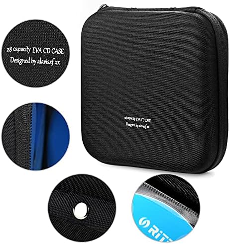 alavisxf xx CD Case, 28 Capacity EVA Protective DVD Case Portable Zipper CD Case Holder Disc Storage Organizer Wallet Bag for Car Home Travel (28 Capacity, Black28)