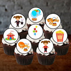 Circus Edible Cupcake Toppers, Carnival Edible Cake Decorations, Movie Night Cake Toppers, Circus Theme Party Decorations, Theme no.2, 24 x 4cm / 1.5 Inch wafer Card Discs